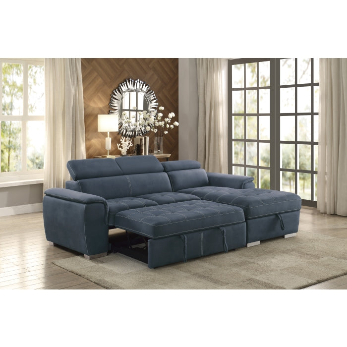 Ferriday 2-Piece Sectional With Adjustable Headrests, Pull-Out Bed And Right Chaise Hidden Storage
