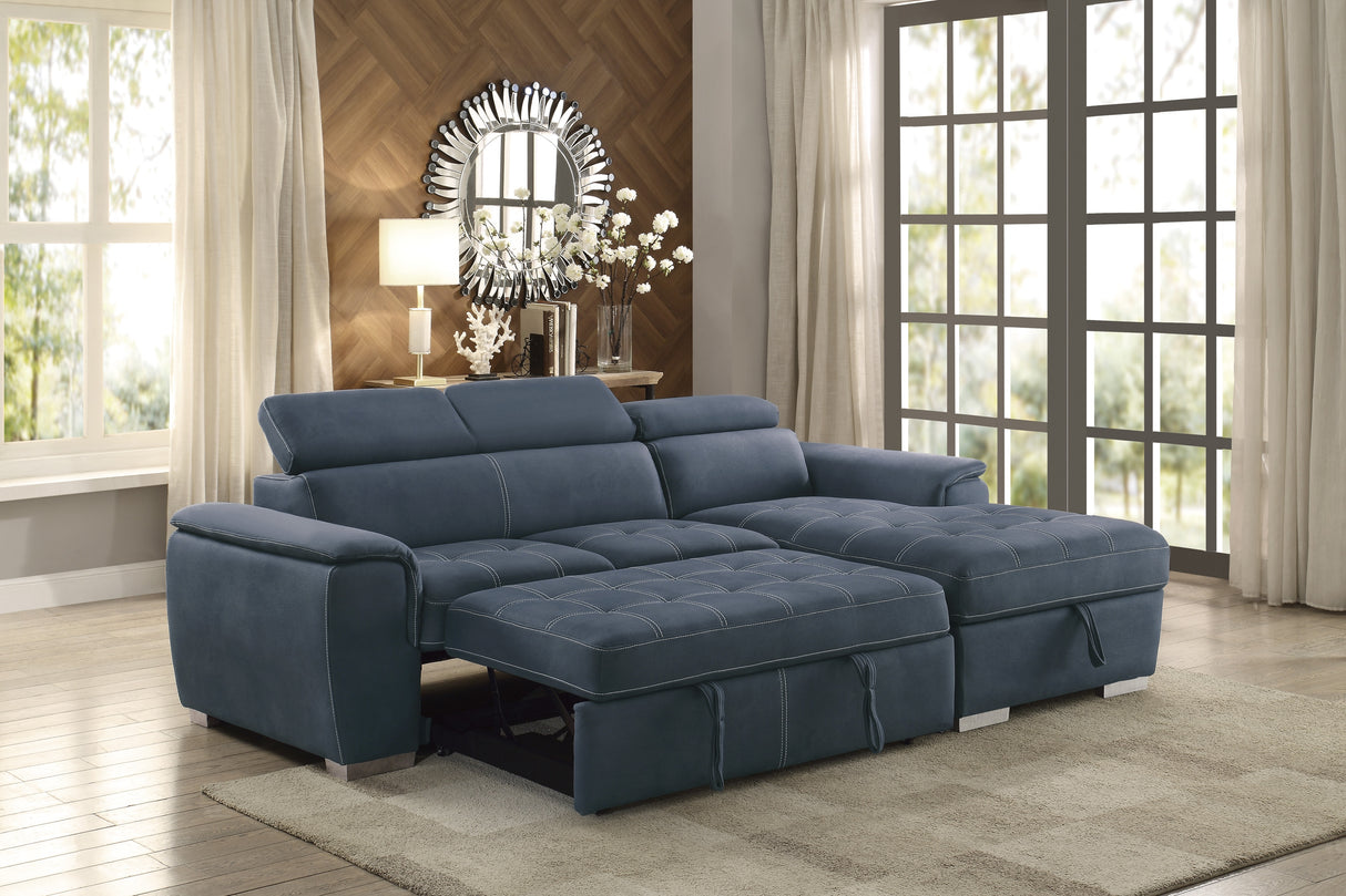Ferriday 2-Piece Sectional With Adjustable Headrests, Pull-Out Bed And Right Chaise Hidden Storage