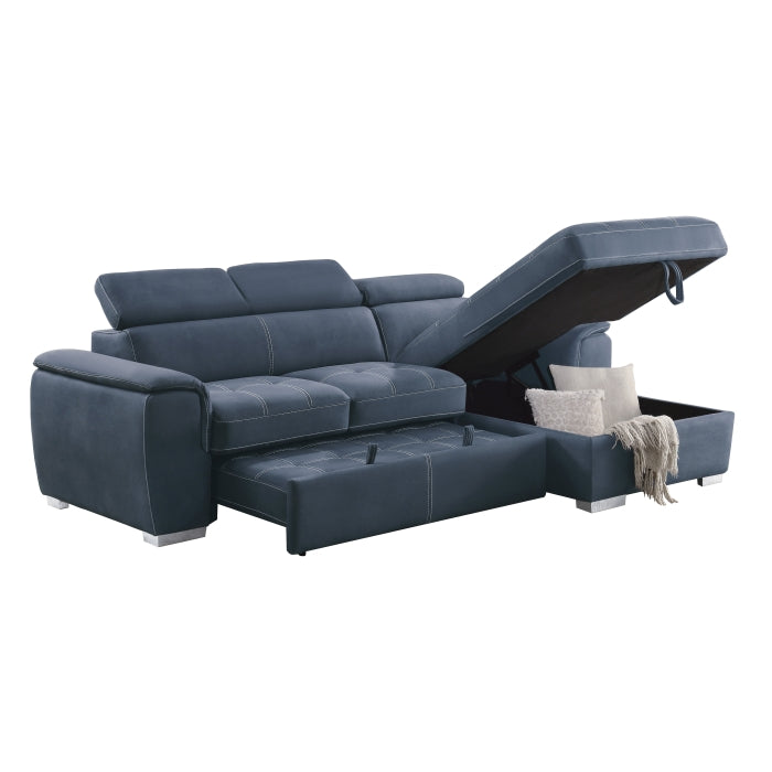 Ferriday 2-Piece Sectional With Adjustable Headrests, Pull-Out Bed And Right Chaise Hidden Storage