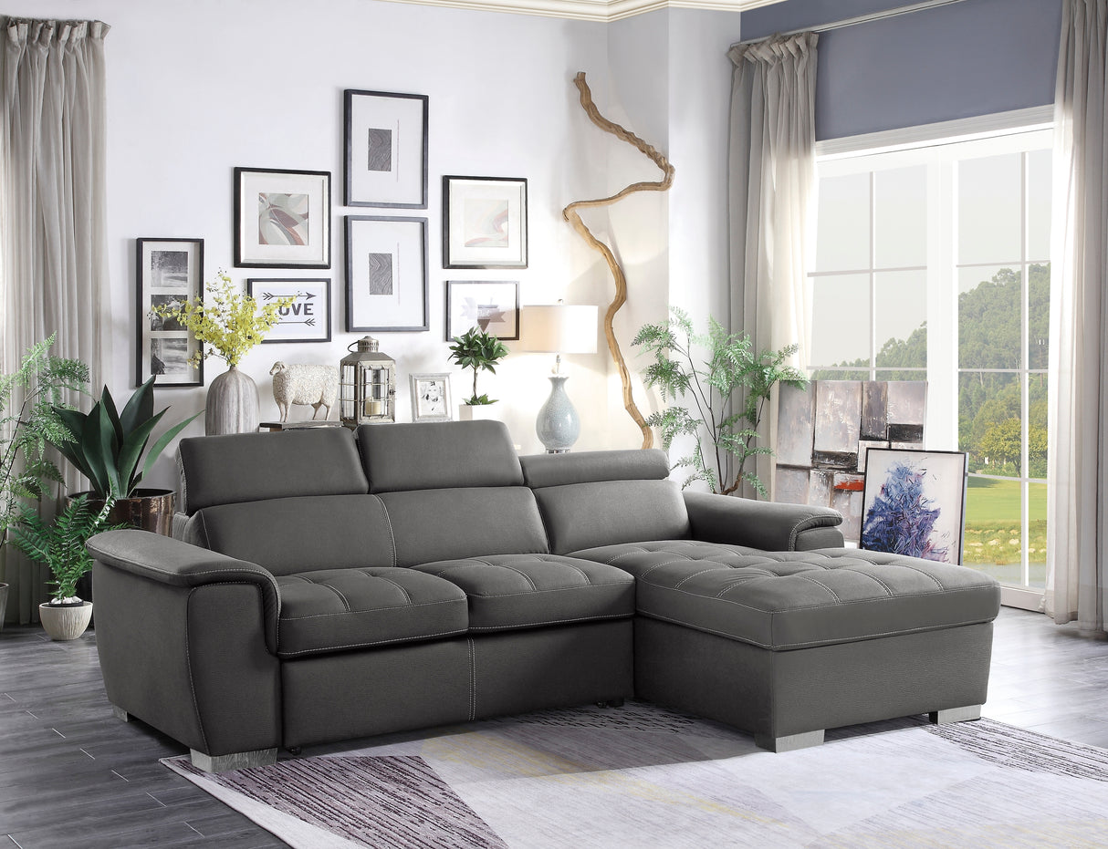 Ferriday 2-Piece Sectional With Adjustable Headrests, Pull-Out Bed And Right Chaise Hidden Storage