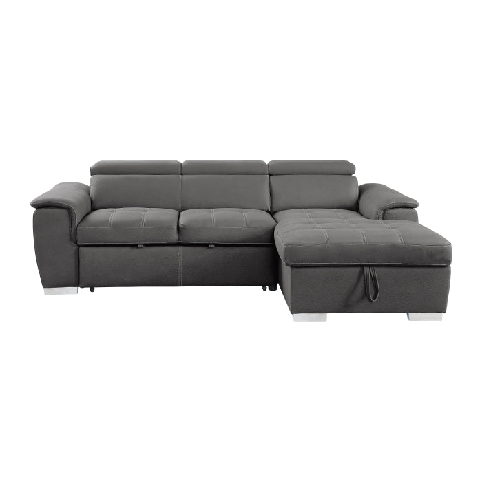 Ferriday 2-Piece Sectional With Adjustable Headrests, Pull-Out Bed And Right Chaise Hidden Storage