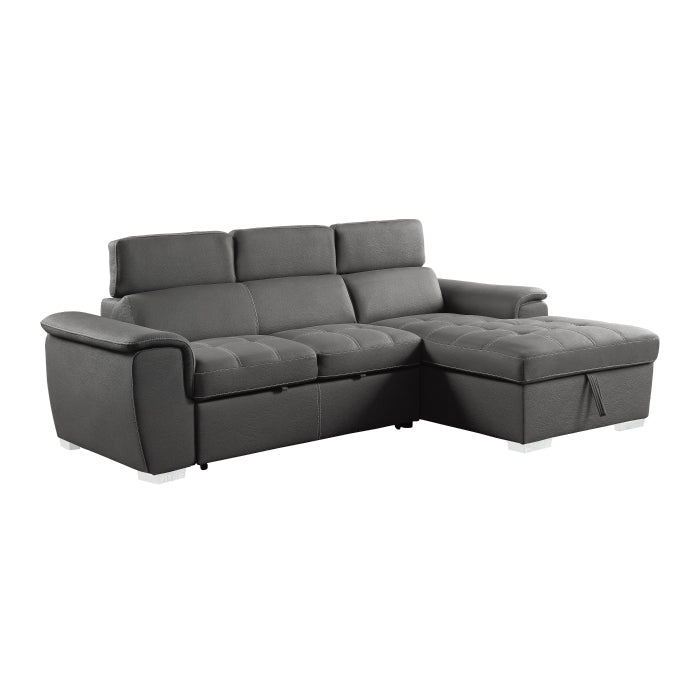 Ferriday 2-Piece Sectional With Adjustable Headrests, Pull-Out Bed And Right Chaise Hidden Storage