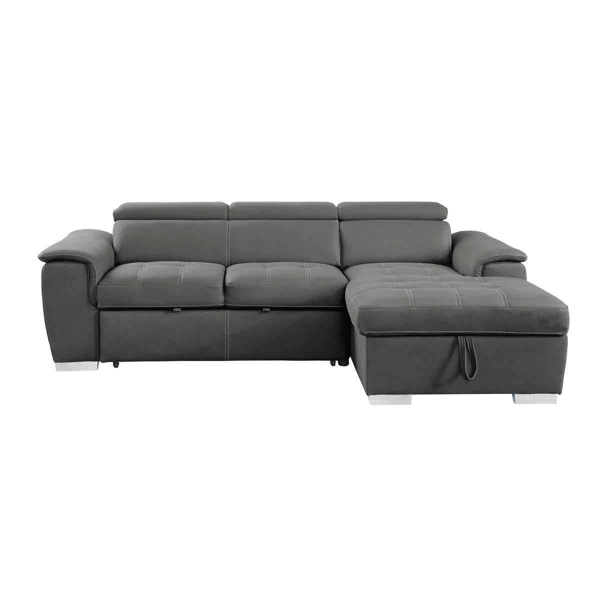 Ferriday 2-Piece Sectional With Adjustable Headrests, Pull-Out Bed And Right Chaise Hidden Storage