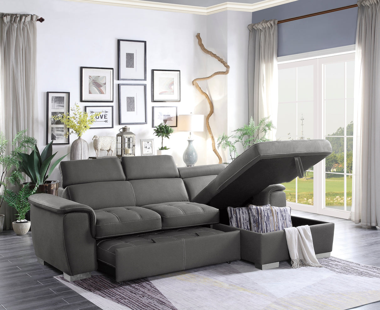 Ferriday 2-Piece Sectional With Adjustable Headrests, Pull-Out Bed And Right Chaise Hidden Storage