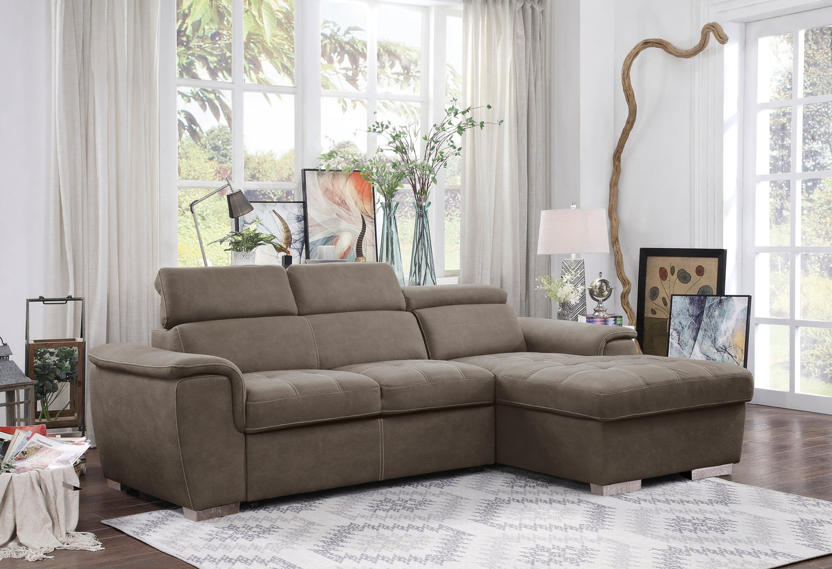 Ferriday 2-Piece Sectional With Adjustable Headrests, Pull-Out Bed And Right Chaise Hidden Storage