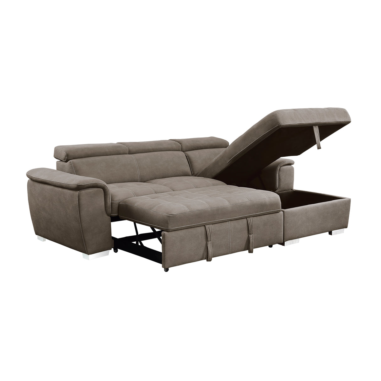 Ferriday 2-Piece Sectional With Adjustable Headrests, Pull-Out Bed And Right Chaise Hidden Storage
