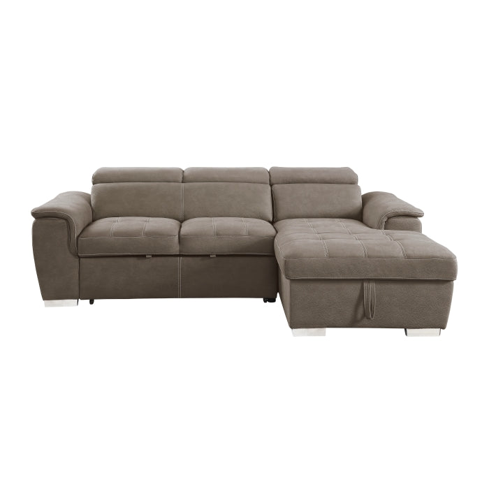 Ferriday 2-Piece Sectional With Adjustable Headrests, Pull-Out Bed And Right Chaise Hidden Storage