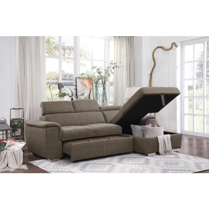 Ferriday 2-Piece Sectional With Adjustable Headrests, Pull-Out Bed And Right Chaise Hidden Storage