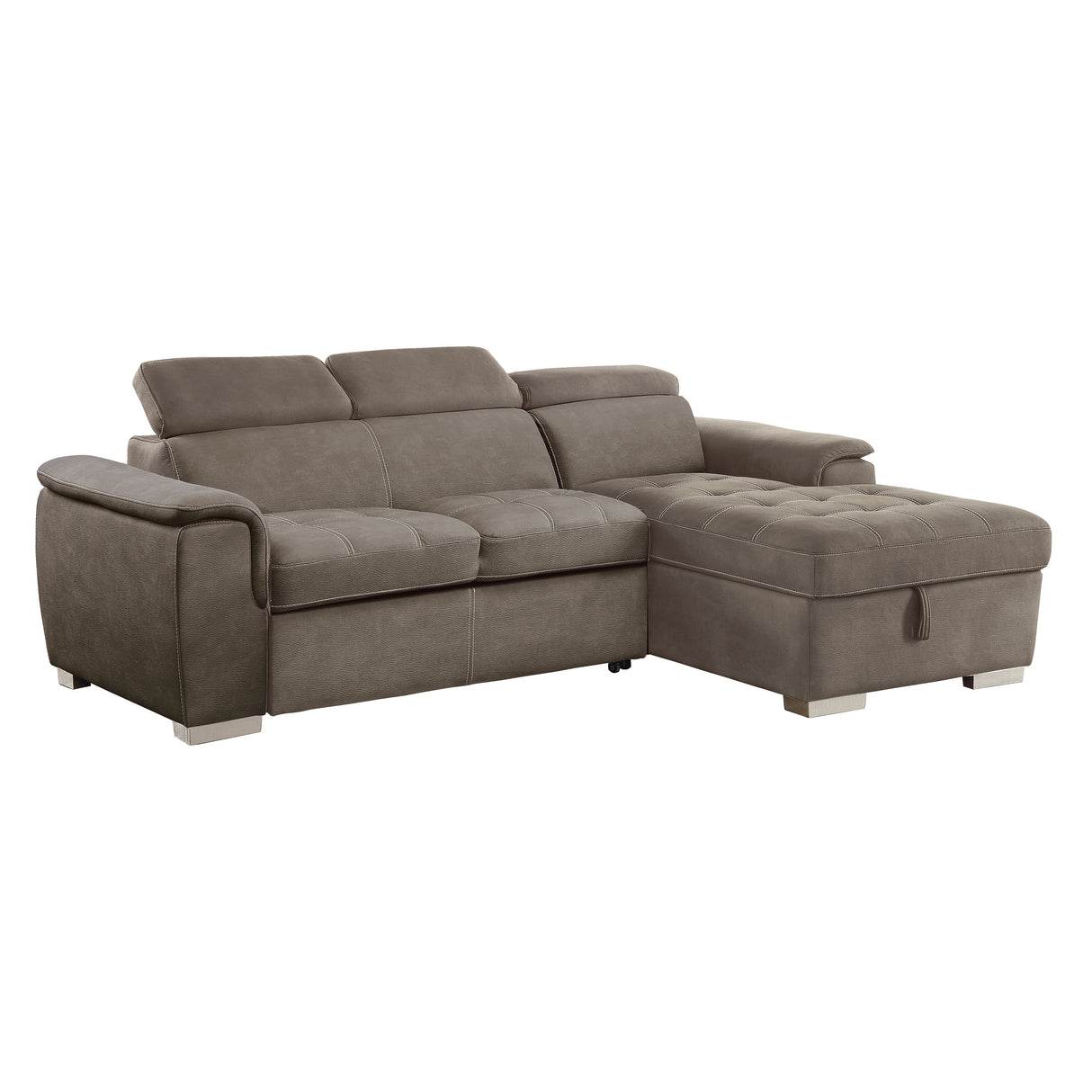 Ferriday 2-Piece Sectional With Adjustable Headrests, Pull-Out Bed And Right Chaise Hidden Storage