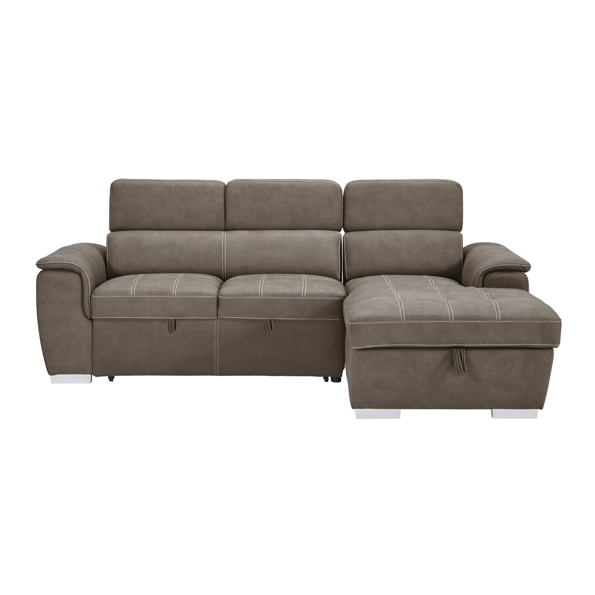 Ferriday 2-Piece Sectional With Adjustable Headrests, Pull-Out Bed And Right Chaise Hidden Storage