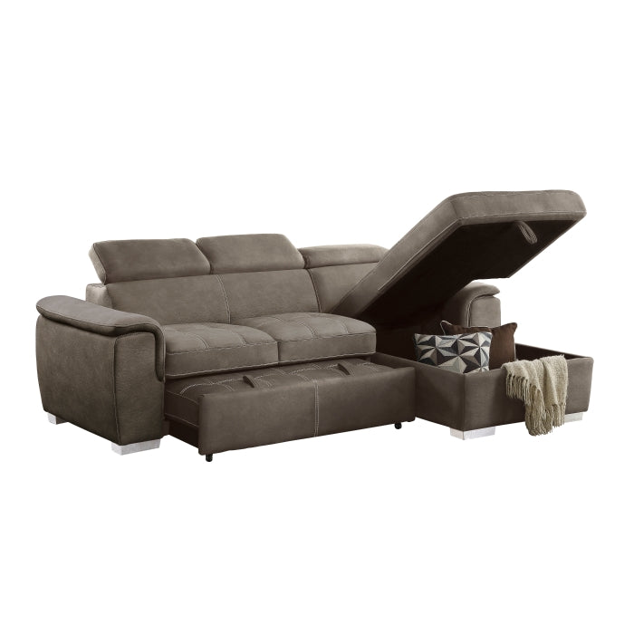 Ferriday 2-Piece Sectional With Adjustable Headrests, Pull-Out Bed And Right Chaise Hidden Storage