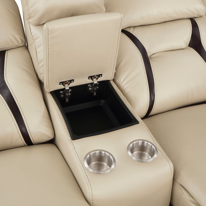 Amite Beige Double Reclining Loveseat with Center Console