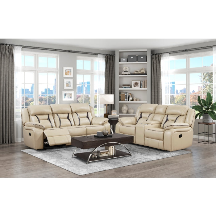 Amite Beige Double Reclining Loveseat with Center Console