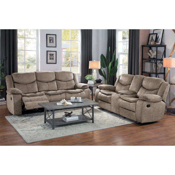 Bastrop Brown Fabric Double Glider Reclining Loveseat with Center Console