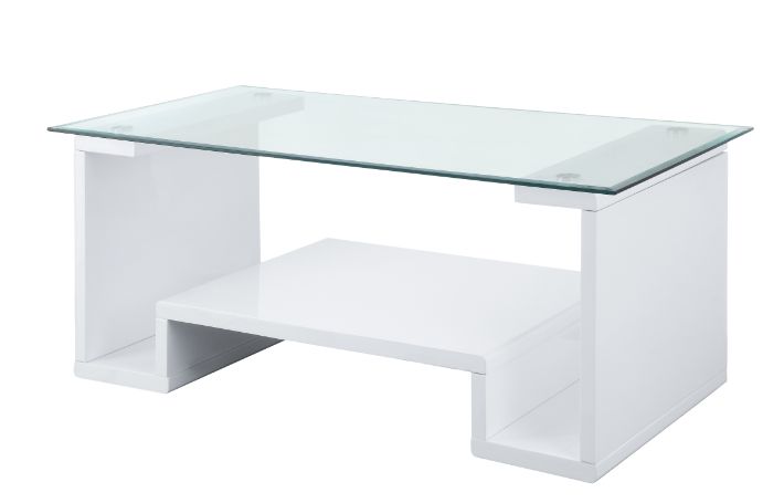 Nevaeh Clear Glass Top & White High Gloss Finish Coffee Table
