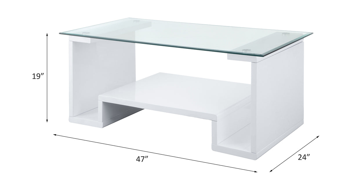 Nevaeh Clear Glass Top & White High Gloss Finish Coffee Table