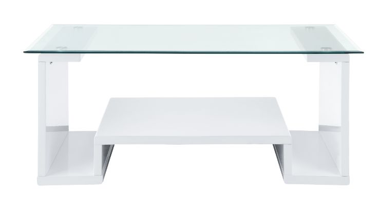 Nevaeh Clear Glass Top & White High Gloss Finish Coffee Table
