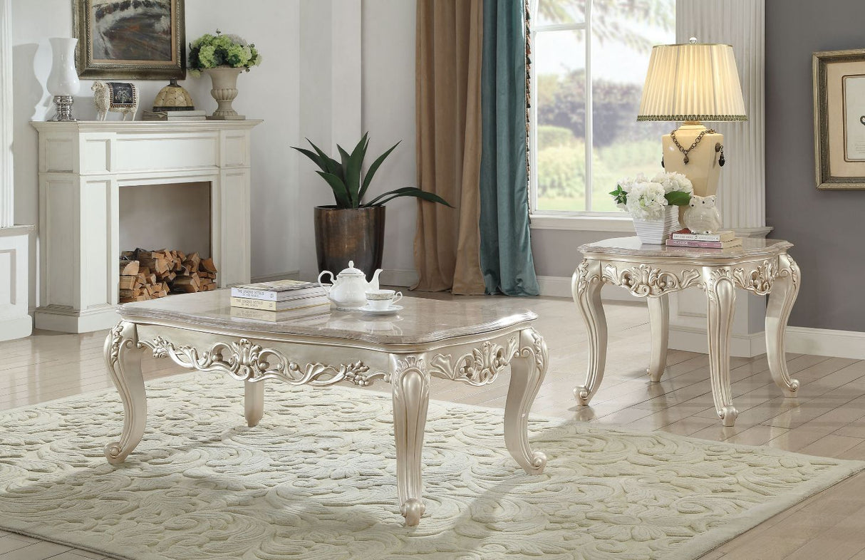 Gorsedd Marble Top & Golden Ivory Finish Coffee Table