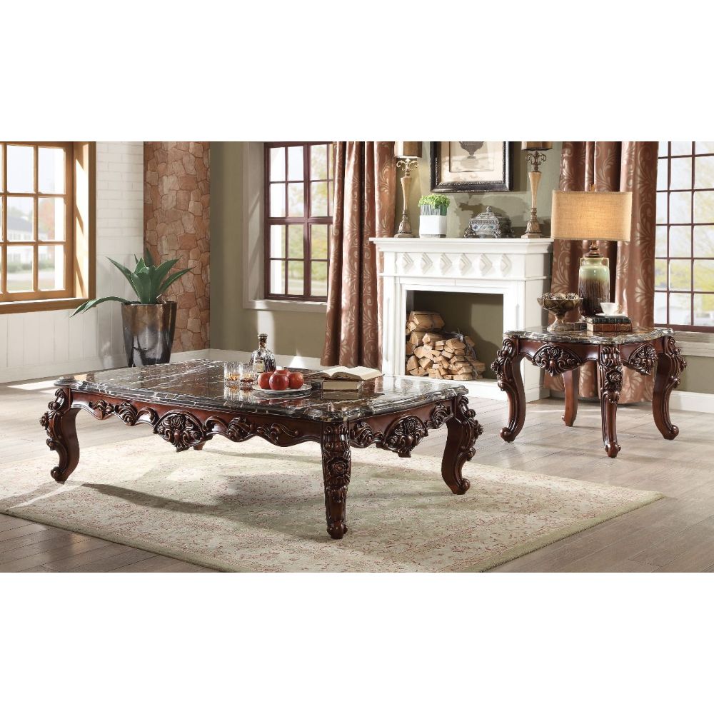Forsythia Marble Top & Walnut Finish Coffee Table