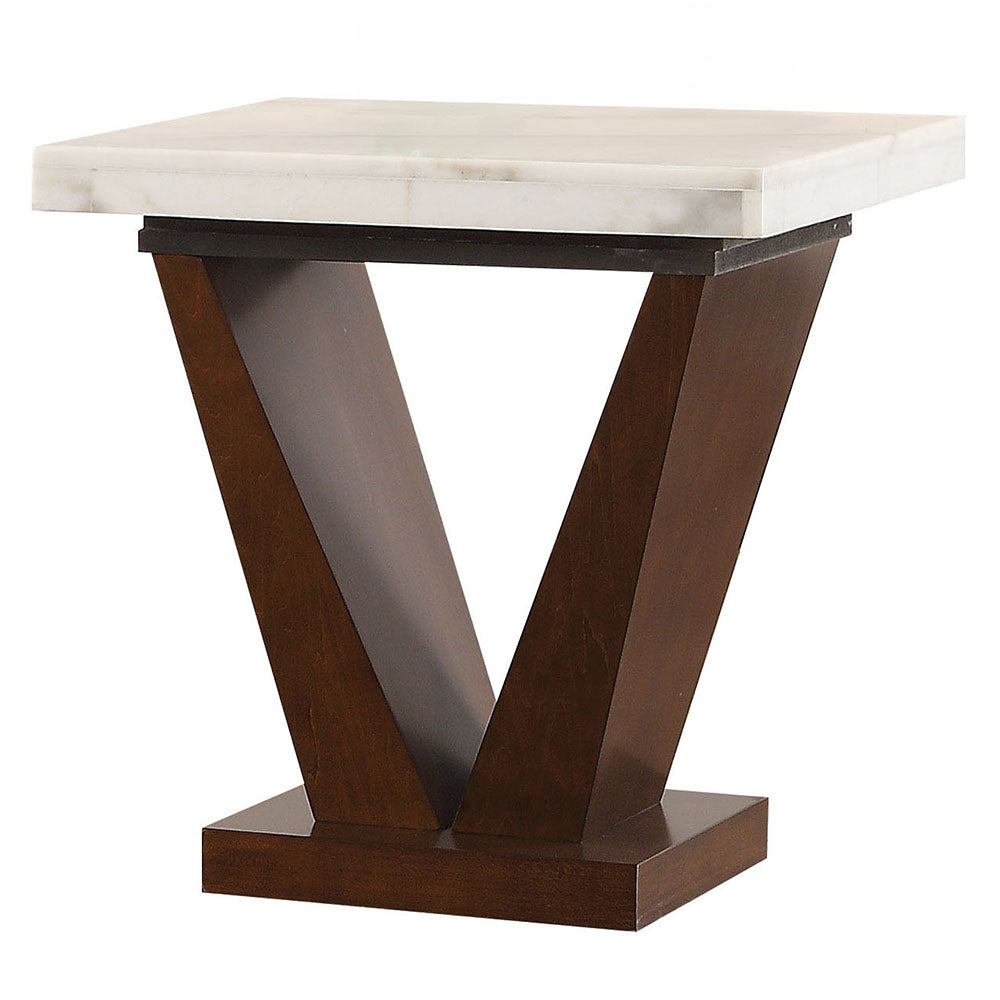 Forbes White Marble Top & Walnut Finish End Table