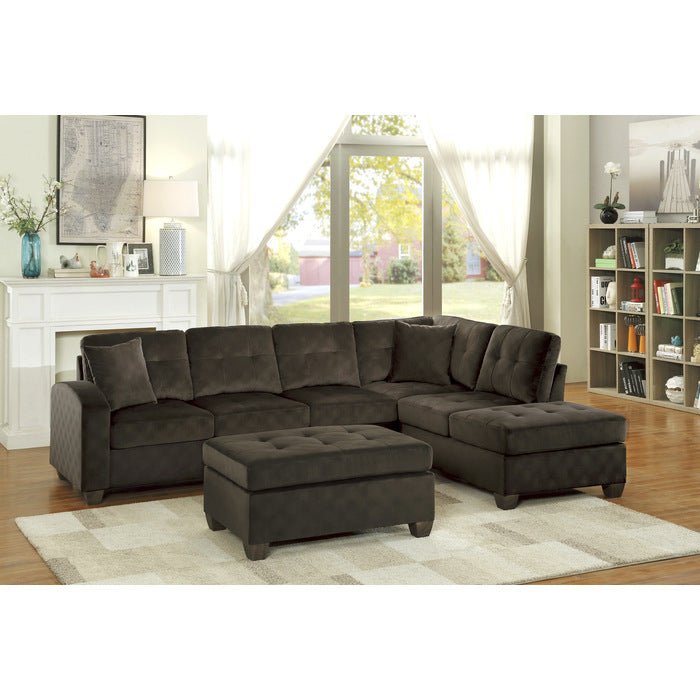 Emilio Exposed Legs With Brown 3-Piece Reversible Sectional Ottoman