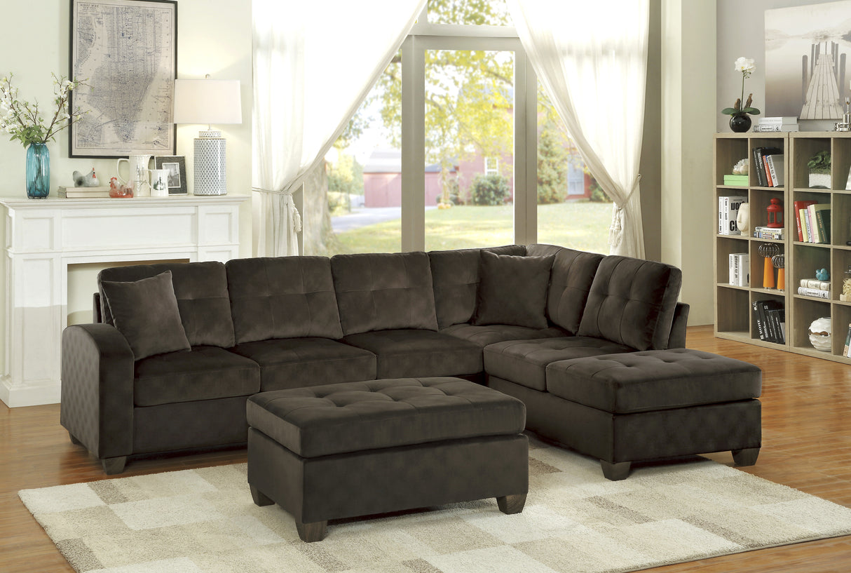 Emilio Exposed Legs With Brown 3-Piece Reversible Sectional Ottoman