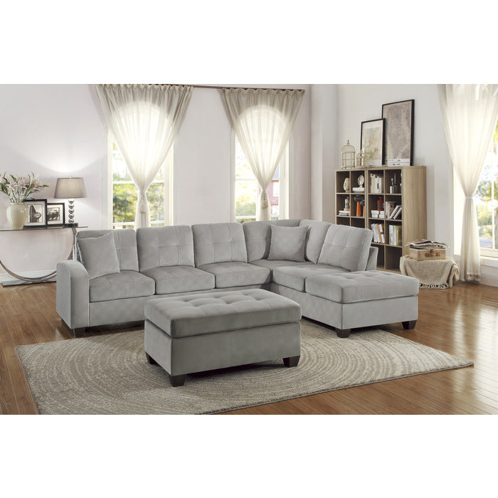 Emilio Exposed Legs With Brown 3-Piece Reversible Sectional Ottoman