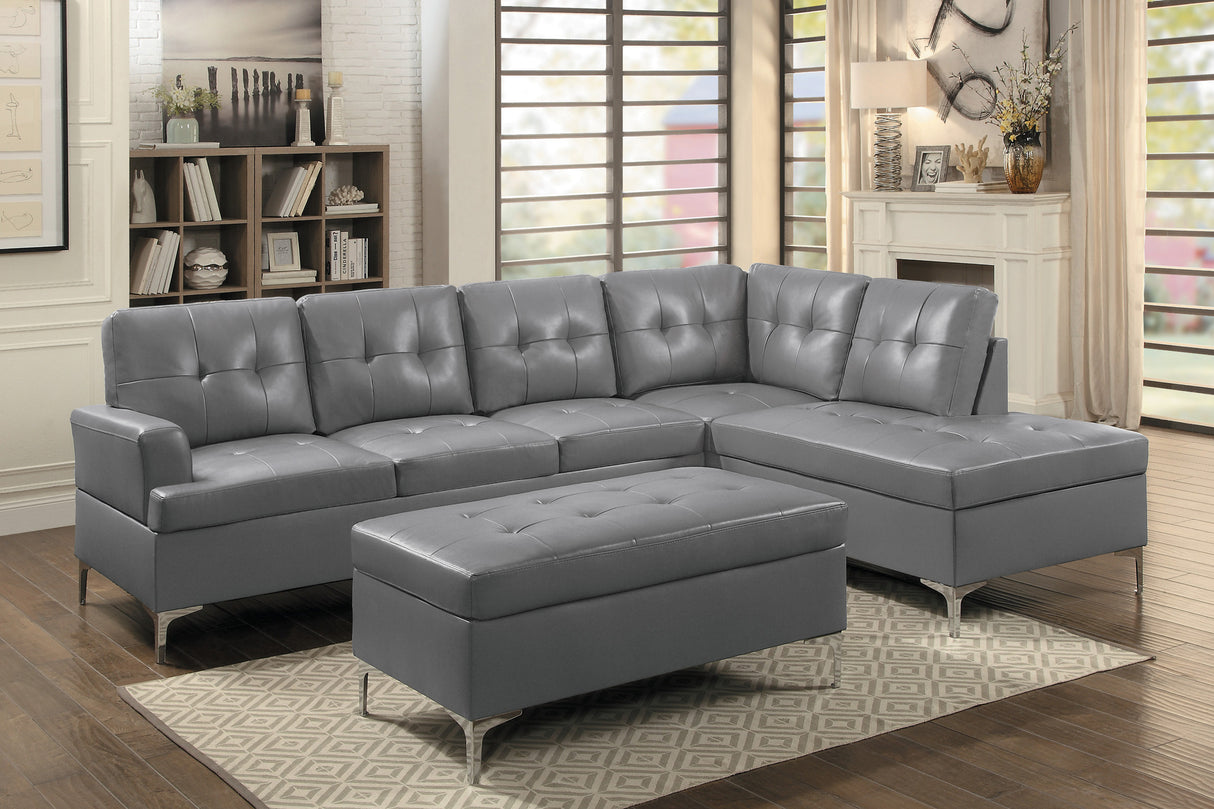 Barrington Exposed Metal Legs With Silver 3-Piece Sectional Right Chaise And Ottoman
