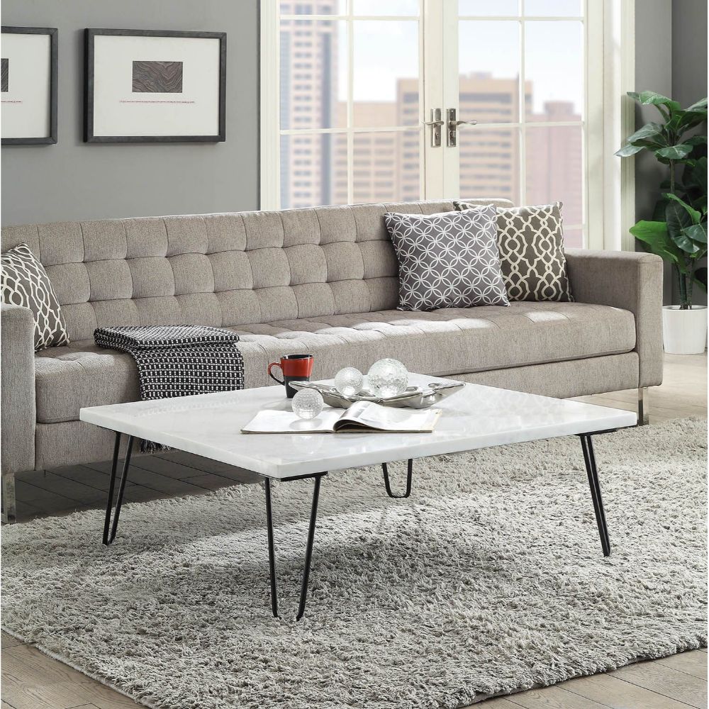 Telestis White Marble Top & Black Finish Coffee Table