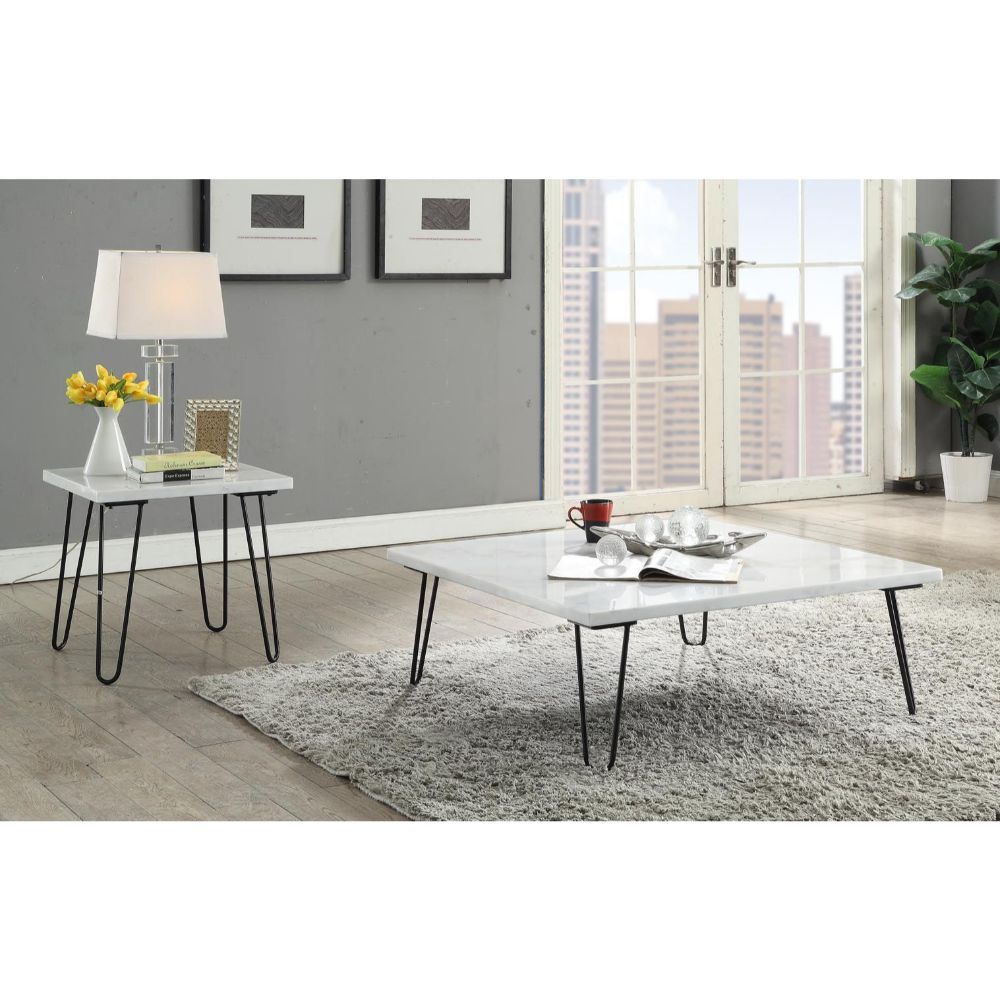 Telestis White Marble Top & Black Finish Coffee Table