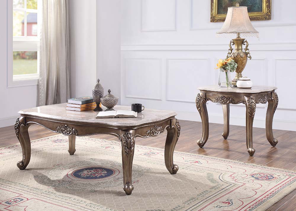 Jayceon Marble Top & Champagne Finish Coffee Table