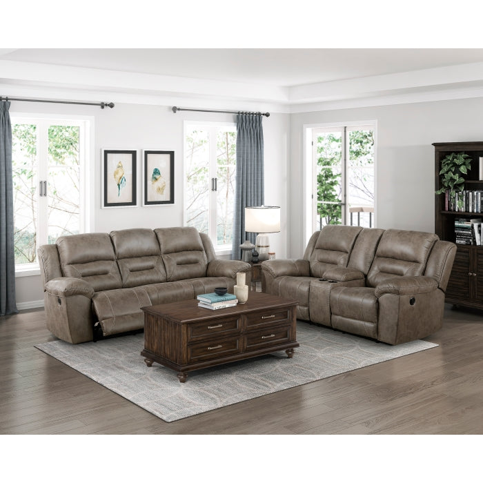 Hazen Brown Microfiber Double Reclining Sofa