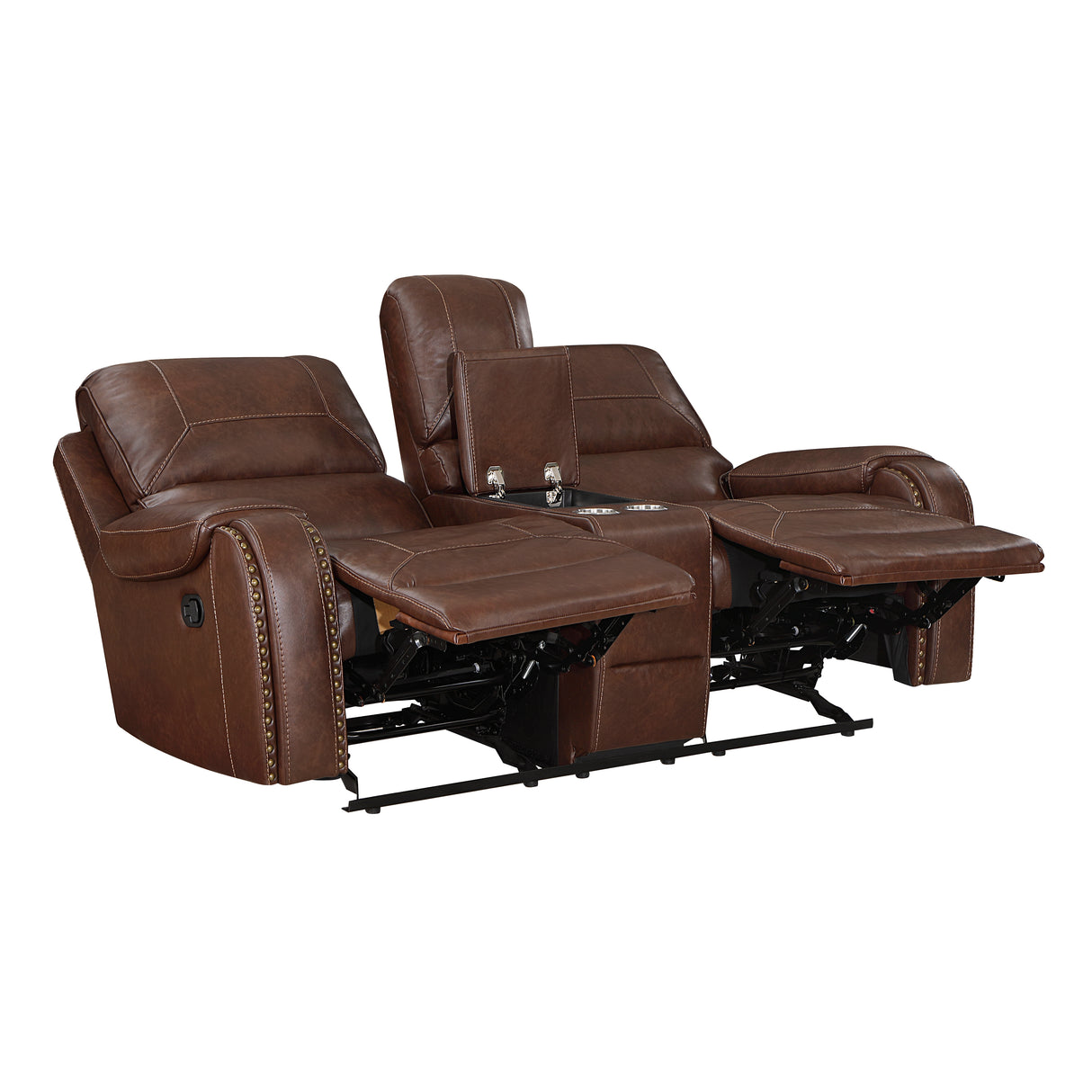 New Double Glider Reclining Love Seat With Center Console, Receptacles And Usb Ports