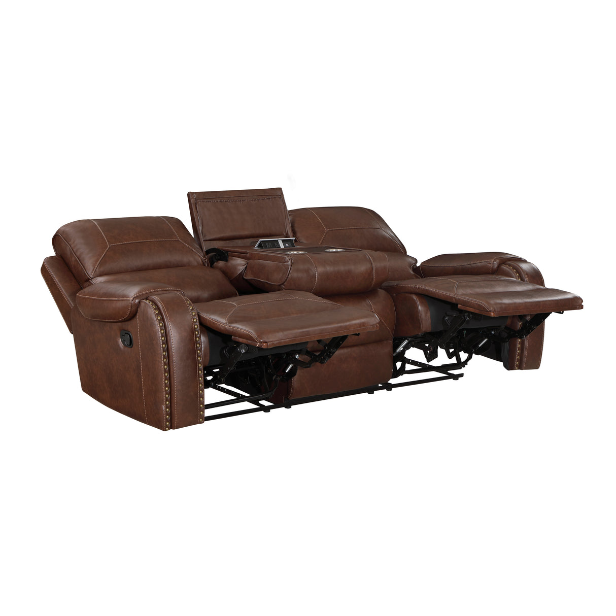 New Double Reclining Sofa With Center Drop-Down Cup Holders, Receptacles And Usb Ports
