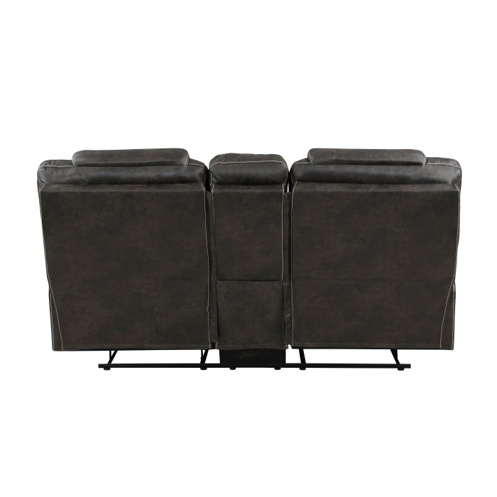 Gainesville Chocolate Microfiber Double Reclining Love Seat with Center Console