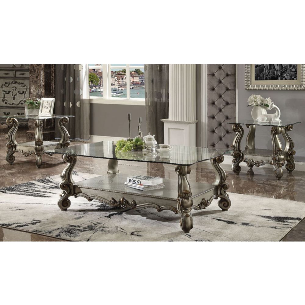 Versailles Clear Glass & Antique Platinum Finish End Table