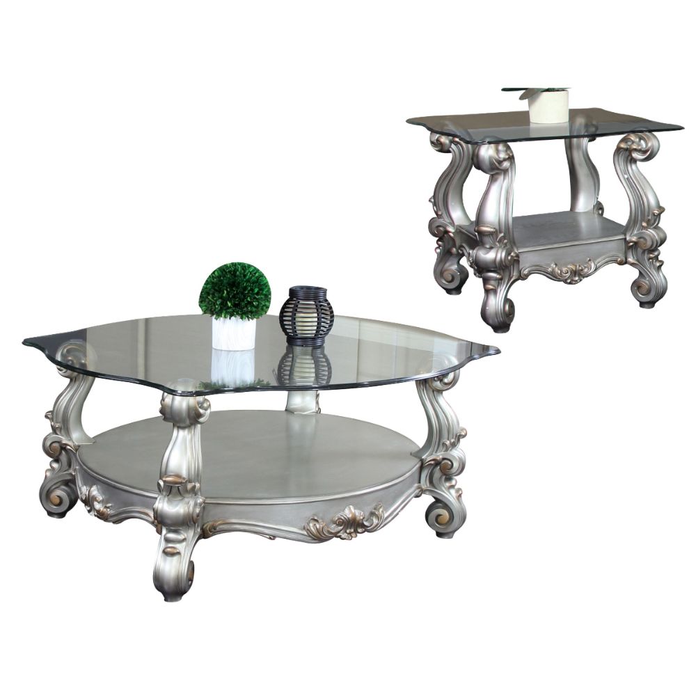Versailles Clear Glass & Antique Platinum Finish Coffee Table