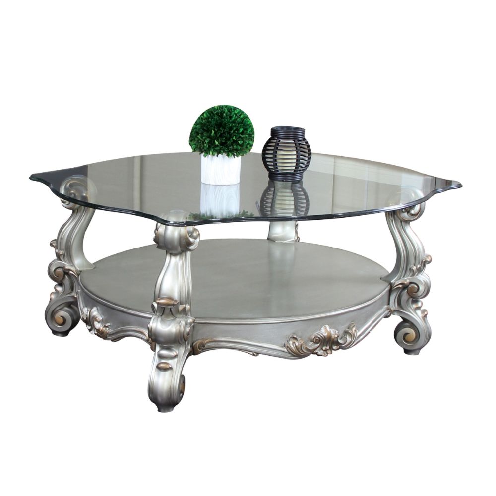 Versailles Clear Glass & Antique Platinum Finish Coffee Table