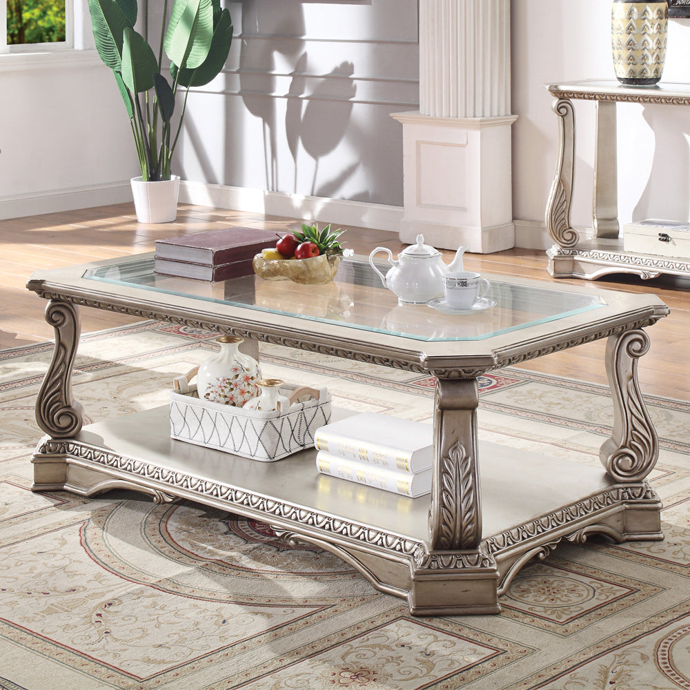 Northville Clear Glass & Antique Silver Finish Coffee Table