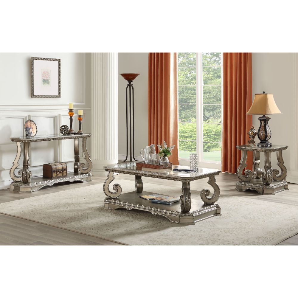Northville Clear Glass & Antique Silver Finish Coffee Table