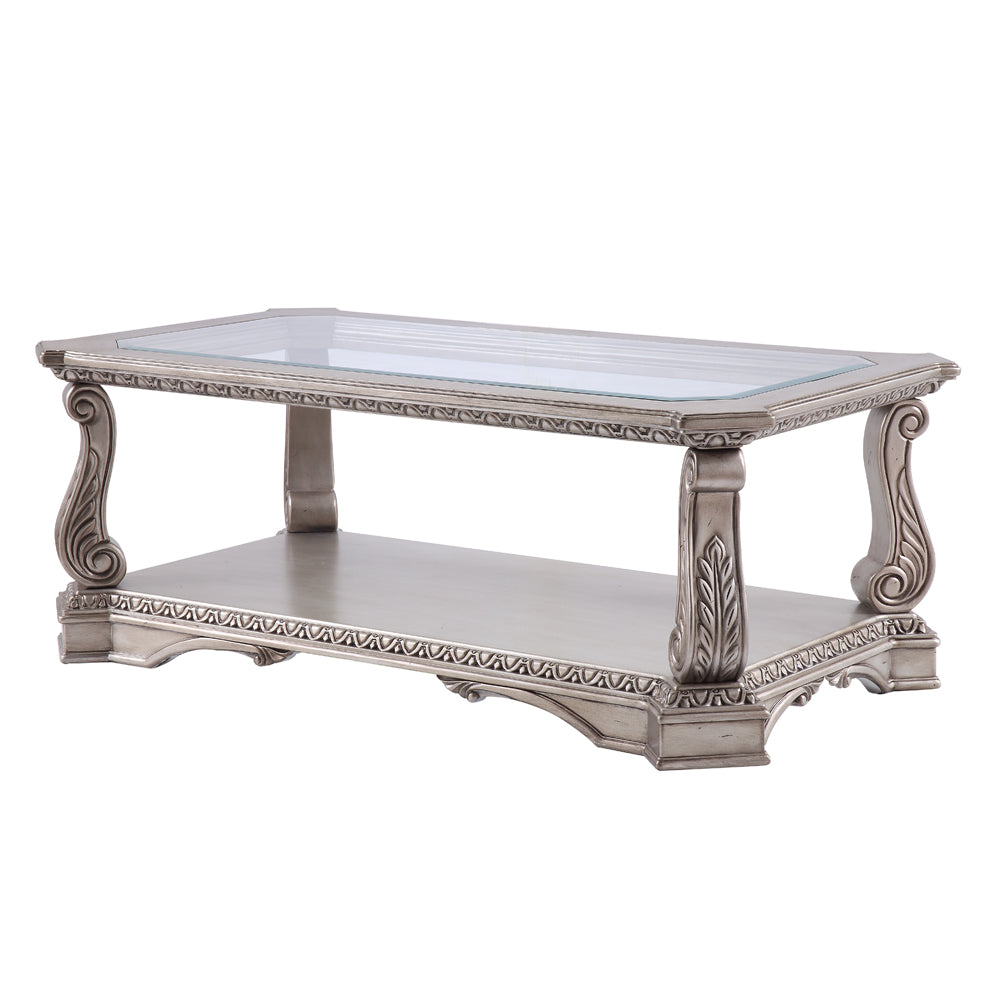 Northville Clear Glass & Antique Silver Finish Coffee Table