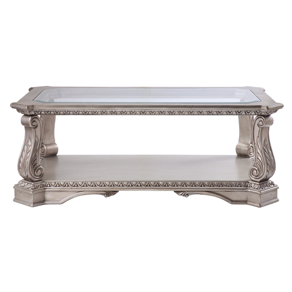 Northville Clear Glass & Antique Silver Finish Coffee Table