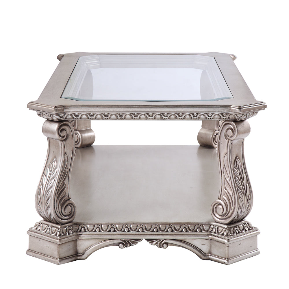 Northville Clear Glass & Antique Silver Finish Coffee Table