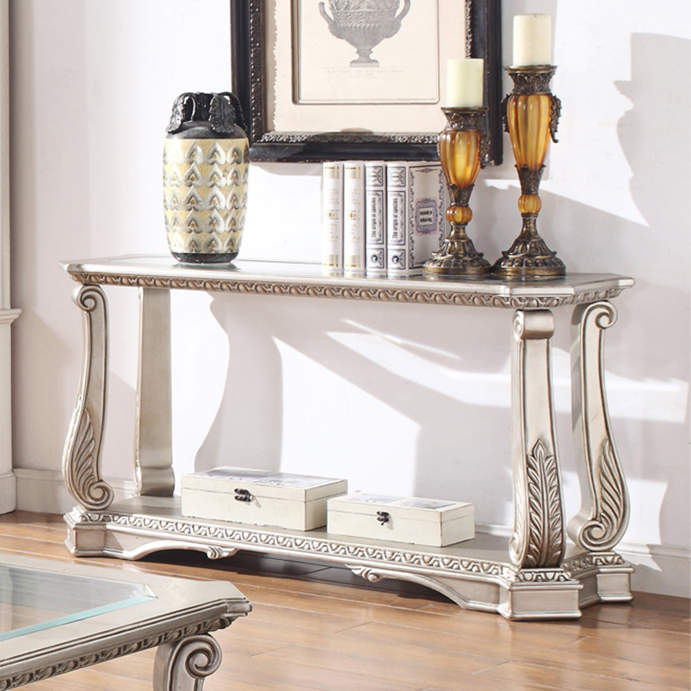 Northville Clear Glass & Antique Silver Finish Accent Table