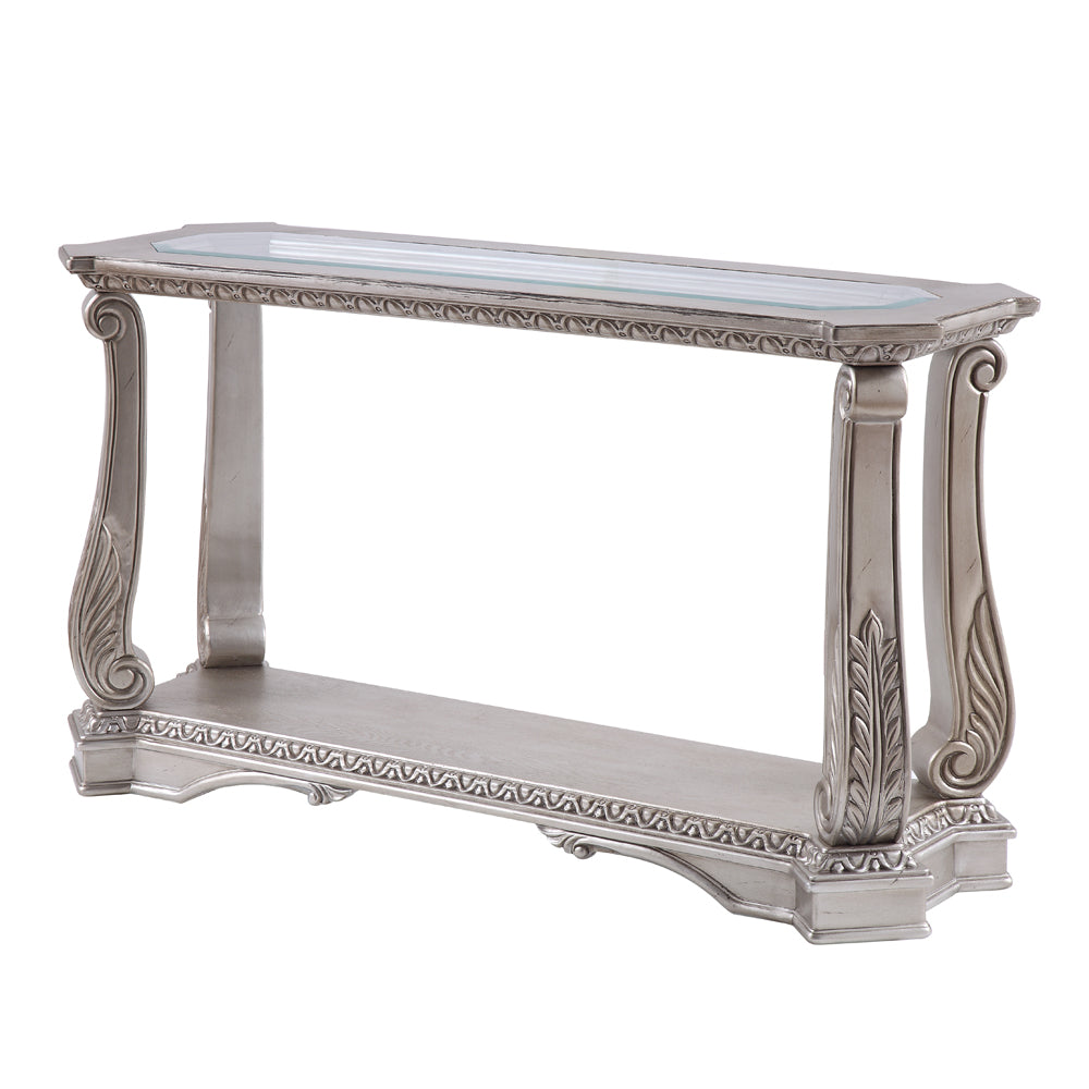 Northville Clear Glass & Antique Silver Finish Accent Table