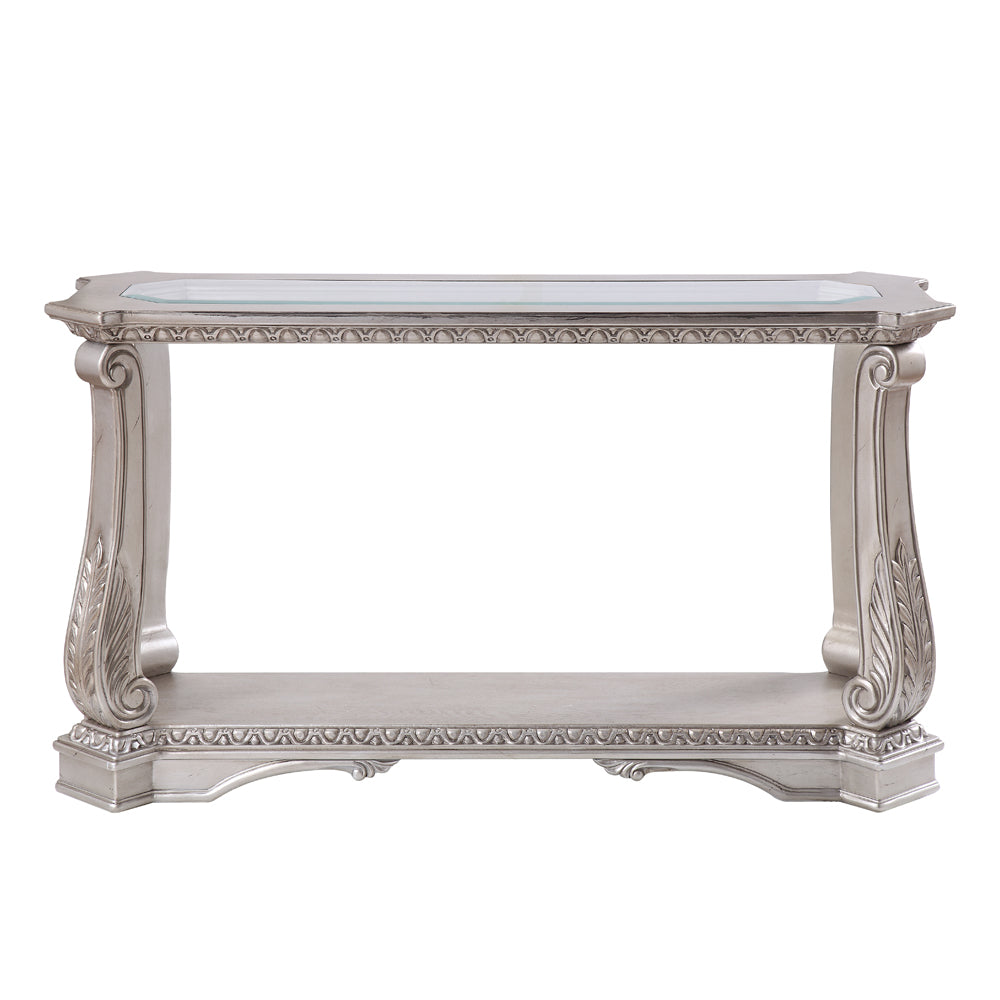 Northville Clear Glass & Antique Silver Finish Accent Table