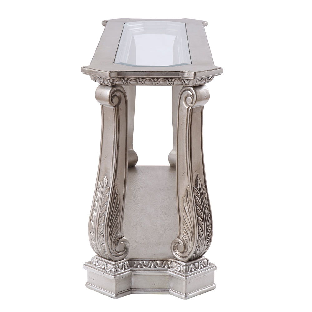 Northville Clear Glass & Antique Silver Finish Accent Table