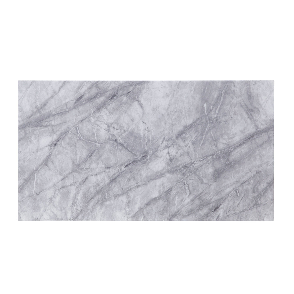 Satinka Light Gray Printed Faux Marble Top & Mirrored Silver Finish Coffee Table