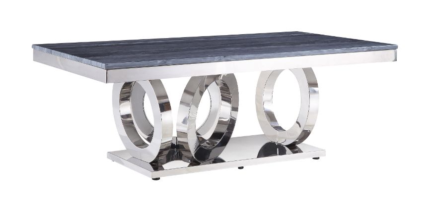 Zasir Gray Printed Faux Marble Top & Mirrored Silver Finish Coffee Table