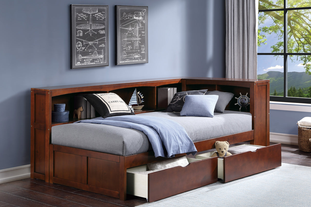Rowe Dark Cherry Twin Bookcase Corner Bed With Storage Boxes